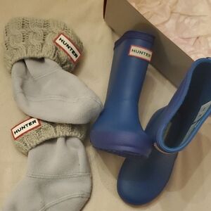 Hunter Blue Boots With Gray Socks